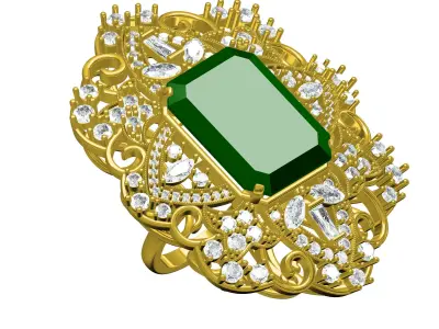 Unique Large Top Art Deco Ring 3D print model