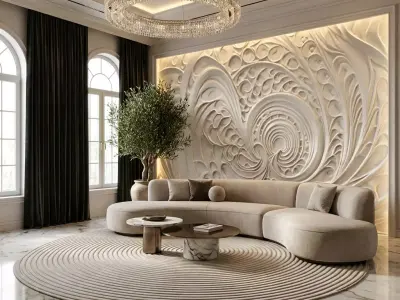 modern panel wall decor set relief stl mural CNC 191 3D model