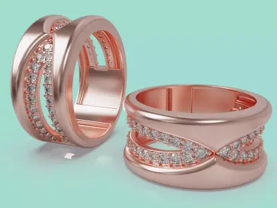 Elegant Crossover Pave Ring 3D Model Print and Cast Ready 3D print model