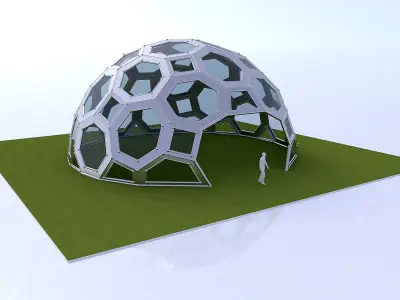 Geodesic Dome with square and pentagonal frame and glass panels 3D model