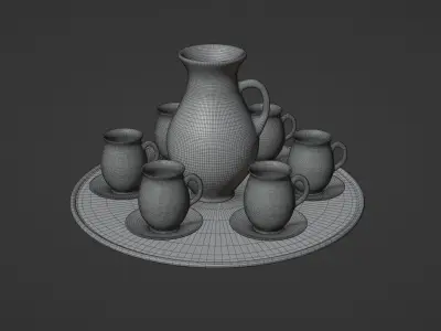 Black porcelain vase and mugs set 3D model
