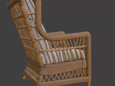 Bohemian Rattan Wingback Armchair 3D model