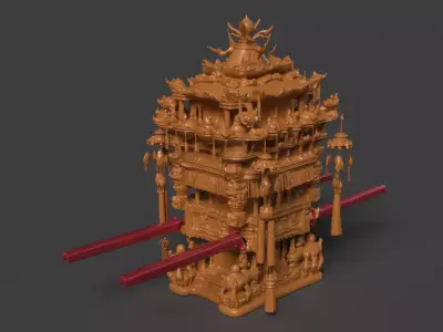 Chinese wooden wedding sedan figure    Low-poly 3D model