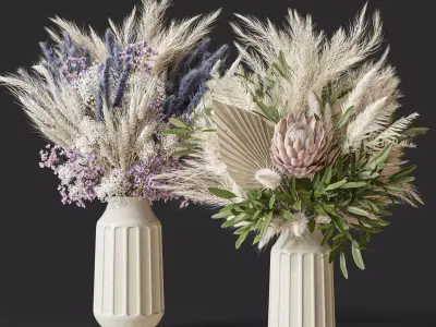 Flower Set 041 Pampas Pink green and blue 3D model