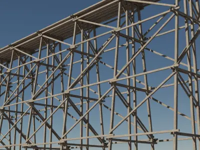 Wood trestle bridge adapted for your games PBR material Low-poly 3D model