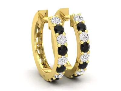 AV 597 Round Diamond Ladies Hoop Earrings 3D print model