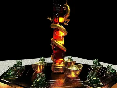 Chinese dragon with yuanbao 3D model