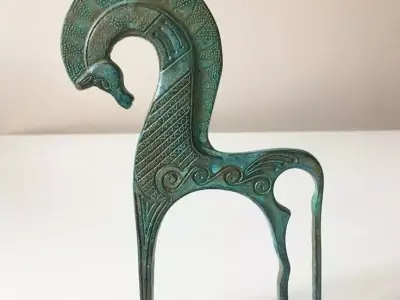Ancient Bronze Horse 3D Egyptian-Style Animal Sculpture Low-poly 3D model