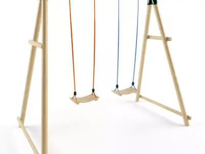 Double Seats Wooden Swing 12 3D model