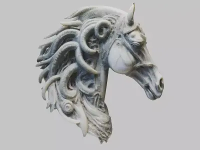 High-Detailed Fantasy Horse Head Bust 2 textures versions Low-poly 3D model