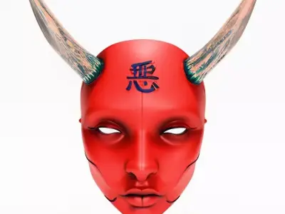 Japanese Red Silence Oni aku Nipponese mask toy 3D print model