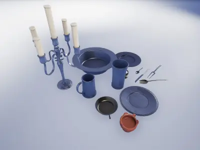 17th Century Pewter Tableware Low-poly 3D model