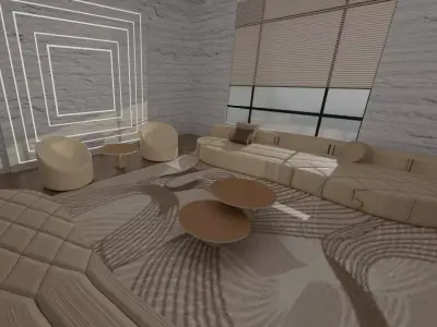 Modern Living Room Interior with Curved Sofas and Coffee Tables 3D model