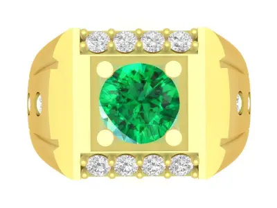Luxury Emerald Halo Diamond Men Ring 3D Model  3455 3D print model