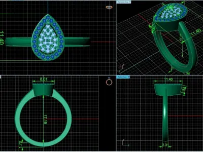 Diamond set Ring  and pendant Pear shaped halo 2693 3D Model Pack