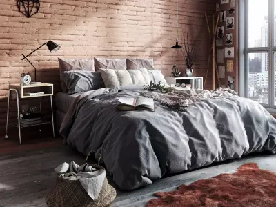 Modern Bedroom 3D Model 3ds Max and V-Ray Render Low-poly 3D model