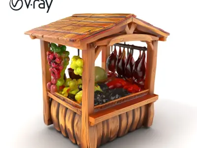 Rustic Village Market Booth Model Pack Low-poly 3D model