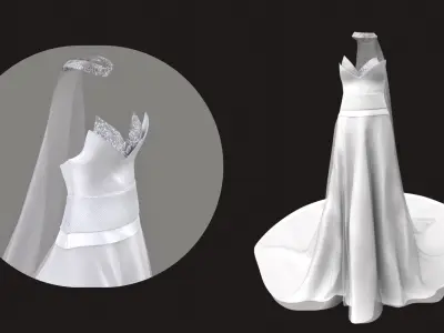 Luxury Wedding Dress - Low Poly Game Ready PBR 3D Model Free low-poly 3D model