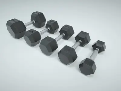 Hex Dumbbell Set and Rack Low-poly 3D model