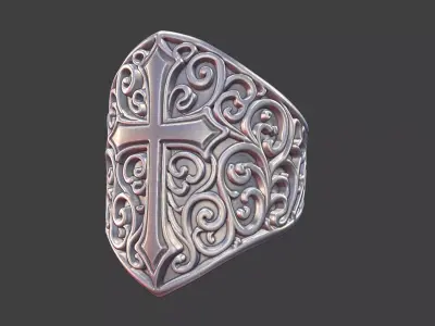 vintage ornate cross scrollwork ring 3D print model