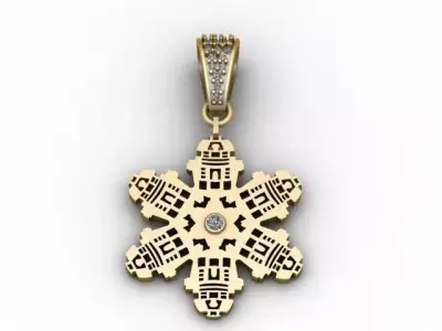 Pixel Snowflake Pendant  Geometric Winter Star Jewelry STL 3D print model