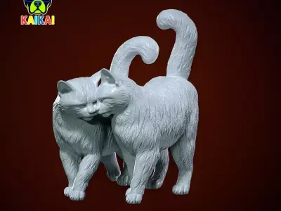 Two cats statue - cat model - statue - 3D print 3D print model