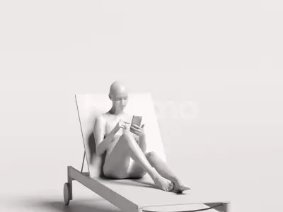 Humano Woman in swimsuit sitting on a sunbed pool-2511-050-7493 3D model