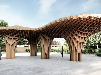 Rectangular spiral  and curve waffle pavilions 3D model