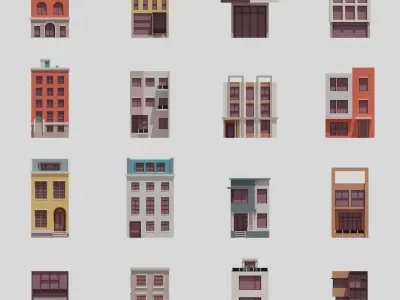 Four-sided buildings 1 Low-poly 3D model