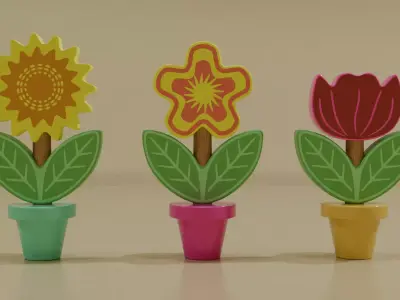 Flower Pot Stacking Toy Low-poly 3D model