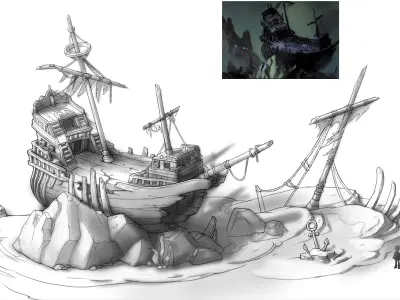 Game Cartoon Undersea City - Shipwreck 02 3D model