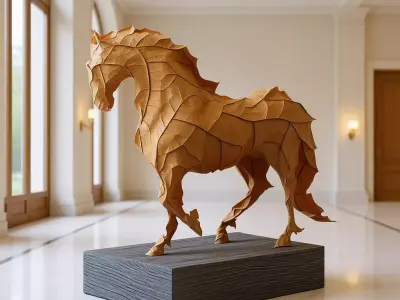 Leaf Horse Sculpture Organic Animal Form Textured Foliage 3D Low-poly 3D model
