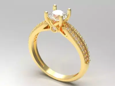 Double Row Pave Solitaire Ring Free 3D print model