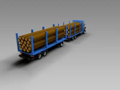 Low Poly Truck semi with logs Low-poly 3D model