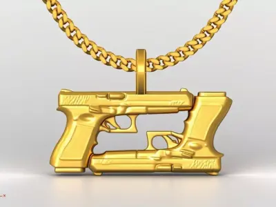 Dobule Gun pendant charms - one inch pendant 3D print model 3D print model