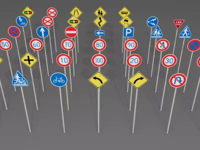 japanese road signs Pack Low-poly 3D model
