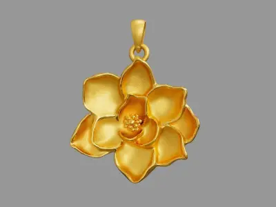 Magnolia Flower Pendant Gold Jewelry Vintage Jewelry 3D model