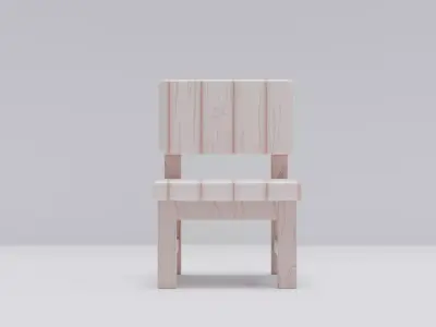 Wooden childrens chair Low-poly 3D model