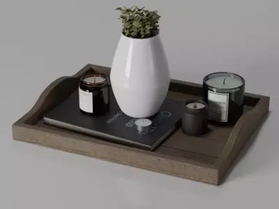 Table Decoration Candles in Tray 3D model