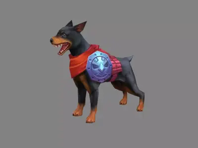 Cartoon German Pinscher - miniature hound dog Low-poly 3D model