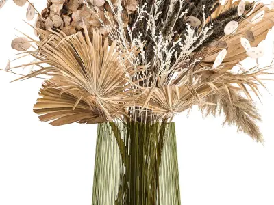 Bouquet of dried flowers in a glass vase 134 3D model