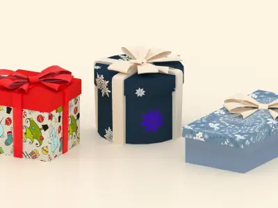 Gift boxes with a bow Low-poly 3D model