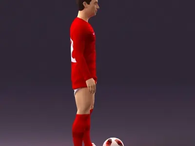 001053 soccerplayer red white uniform and ball 3D model