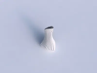 Vase puffy tappered triangle with wavy extruded lines 4 3D print model