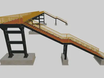Steel Pedestrian Bridge - Three Columns - Straight Type-3 3D model