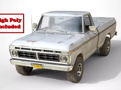 Ford Classic F100 pickup 1976 Old White Low-poly 3D model