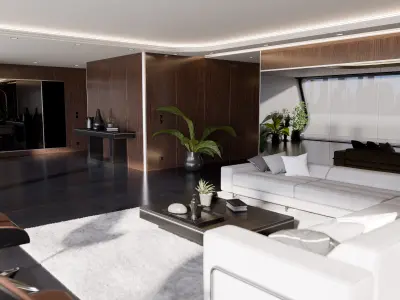 Modern Wooden Living Room 3D Model 3D model