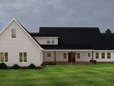 Modern Farmhouse Exterior with Front Porch and Black Roof 3D model