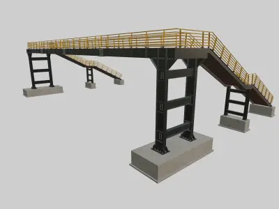 Steel Pedestrian Bridge - Two Columns-Pipe Rail-Straight Type-5 3D model