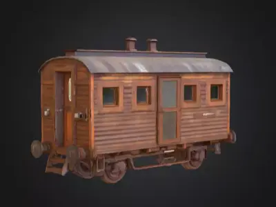 Abandoned Wooden Train Carriage Low-poly 3D model